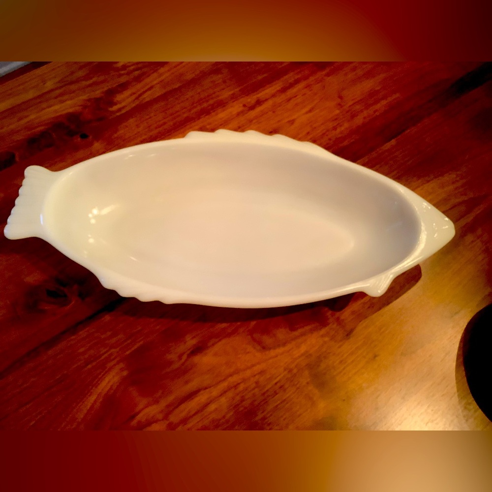 Vintage Glasbake White Fish-Shaped baking dish/ Platter
